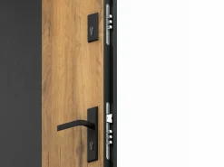 Vente-unique Puerta de entrada de acero Alt. 207 x L100 cm - Negro y madera - apertura a la izquierda - MABENA