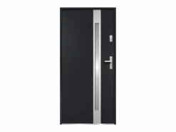 Vente-unique Puerta de entrada de acero acristalada con inox Alt. 207 x Ancho 100 cm antracita se abre hacia la izquierda BRAGA