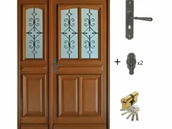 Sale GD Menuiseries Puerta de entrada de madera esmaltada Tiercee Vauban Al 215 x L 120 p. derecha + Mango Y Cañón (ref 010403RFP) Tabla Dimensiones sin manilla Color natural claro
