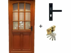 Clearance GD Menuiseries Puerta de entrada de madera esmaltada, Agatha, Al.215xl.80 p.izq + Tirador Y Cilindro (ref010723NO) Lateral de mesa sin manilla Color natural claro