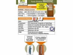 GD Menuiseries Puerta de Entrada de Madera Exo Modelo 'Marine' 215X90 Empuje a la Derecha sin manilla