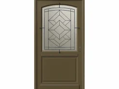 New GD Menuiseries Puerta de entrada de madera acristalada, Elsie, Verde RAL7002, Al.215xl.90 p.izquierda Medida mesa sin manilla Color natural claro