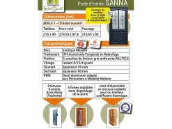 Hot GD Menuiseries Puerta de Entrada de Madera Exo Modelo 'Sanna' 215X90 Panel Empujador Izquierdo sin manilla Gris antracita