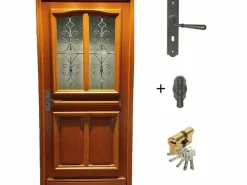 GD Menuiseries Puerta de entrada de madera acristalada, Vauban, Al.215xl.80 p. derecha + Mango Y Cañón (ref 010403RFP) Tabla Dimensiones sin manilla