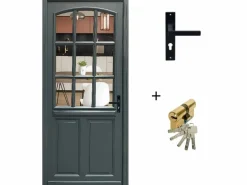 Hot GD Menuiseries Puerta de Entrada de Madera Exo Modelo 'alexa' 215X80 Zurda con Manilla y Barril sin manilla Gris