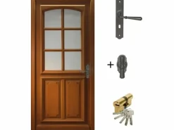 GD Menuiseries Puerta de entrada de madera esmaltada, Marino, Al.200xl.80 p.izq + Tirador Y Cilindro (ref 010403RFP)Dimensiones mesa sin manilla