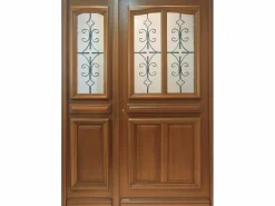 New GD Menuiseries Puerta de Entrada de Madera Escalonada 'Vauban' Dimensión 215 X 140 Empuje a la Derecha (Dimensiones de la Tabla) sin manilla Marru00f3n