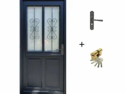 Online Puerta de entrada de madera acristalada, Sobra, Al.215xl.90 p.izq + Tirador Y Cilindro (ref 010403FP) Lateral de mesa sin manilla Puerta De Entrada