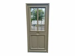 Sale GD Menuiseries Puerta de entrada Madera vítrea, Baptiste Vert Ral 7002, H,215xl,90 p, izquierda Dimensiones Cuadro sin manilla Gris