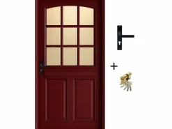 GD Menuiseries Puerta de entrada Madera vítrea, Alize RAL 3004, H,215xl,90 p, derecha + Mango y Manilla (010723NO) Dimensiones Cuadro sin manilla