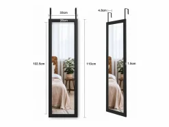 Discount DripeX Puerta de la pared colgante de espejo 110x33cm, longitud del espejo completo en vidrio templado con 2 ganchos de suspensión para puerta, altura ajustable - Negro