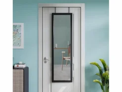 Discount DripeX Puerta de la pared colgante de espejo 110x33cm, longitud del espejo completo en vidrio templado con 2 ganchos de suspensión para puerta, altura ajustable - Negro