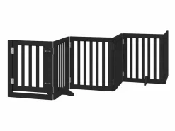 Discount Clicnbuy Puerta de perros plegable 12 paneles madera álamo negra 600 cm Negro