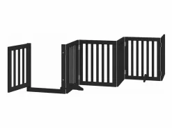 Discount Clicnbuy Puerta de perros plegable 12 paneles madera álamo negra 600 cm Negro