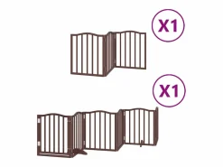 Outlet Clicnbuy Puerta de perros plegable 9 paneles madera álamo marrón 450 cm Marru00f3n