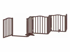Outlet Clicnbuy Puerta de perros plegable 9 paneles madera álamo marrón 450 cm Marru00f3n
