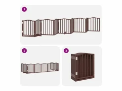 Outlet Clicnbuy Puerta de perros plegable 9 paneles madera álamo marrón 450 cm Marru00f3n