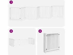 New Clicnbuy Puerta de perros plegable 8 paneles madera álamo blanca 640 cm Blanco