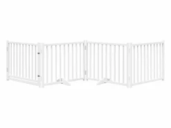 Outlet Puerta de perros plegable 4 paneles madera abeto 320 cm Seguridad Para Mascotas