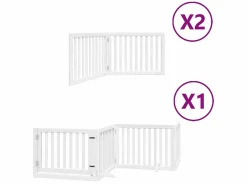 Clearance Clicnbuy Puerta de perros plegable 8 paneles madera álamo blanca 640 cm Blanco