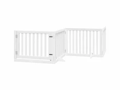 Clearance Clicnbuy Puerta de perros plegable 8 paneles madera álamo blanca 640 cm Blanco