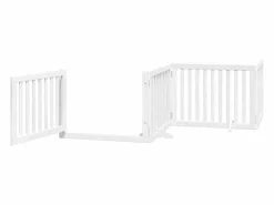 Clearance Clicnbuy Puerta de perros plegable 8 paneles madera álamo blanca 640 cm Blanco