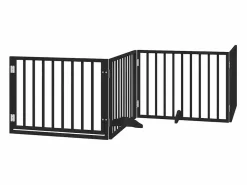 Clicnbuy Puerta de perros plegable 8 paneles madera álamo negra 640 cm