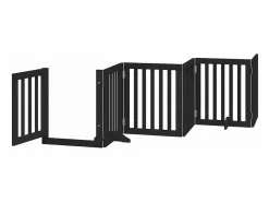 Hot Clicnbuy Puerta de perros plegable 15 paneles madera álamo negra 750 cm Negro