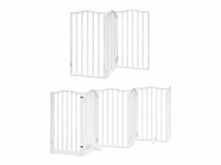 Clearance Clicnbuy Puerta de perros plegable 15 paneles madera álamo blanca 750 cm Blanco