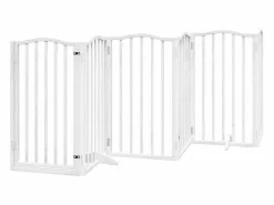 Clearance Clicnbuy Puerta de perros plegable 15 paneles madera álamo blanca 750 cm Blanco