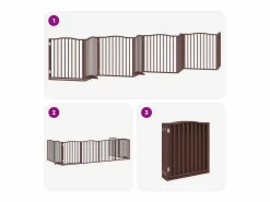 Outlet Clicnbuy Puerta de perros plegable 8 paneles madera álamo marrón 640 cm Marru00f3n