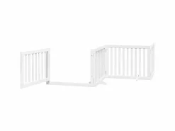 Clicnbuy Puerta de perros plegable 6 paneles madera álamo blanca 480 cm