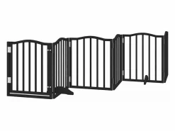 Best Clicnbuy Puerta de perros plegable 12 paneles madera álamo negra 600 cm Negro