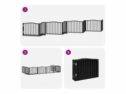 Clicnbuy Puerta de perros plegable 8 paneles madera álamo negra 640 cm