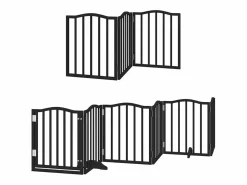 Clicnbuy Puerta de perros plegable 15 paneles madera álamo negra 750 cm