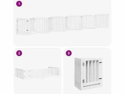 Outlet Puerta de perros plegable 12 paneles madera álamo blanca 600 cm Seguridad Para Mascotas