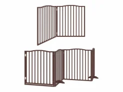 New Clicnbuy Puerta de perros plegable 6 paneles madera álamo marrón 480 cm Marru00f3n