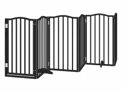 Hot Clicnbuy Puerta de perros plegable 12 paneles madera álamo negra 600 cm Negro