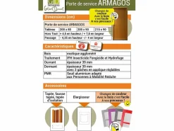 GD Menuiseries Puerta de servicio de madera Armagos 200X80 Empuje a la derecha (Dimensiones de la mesa) sin manilla