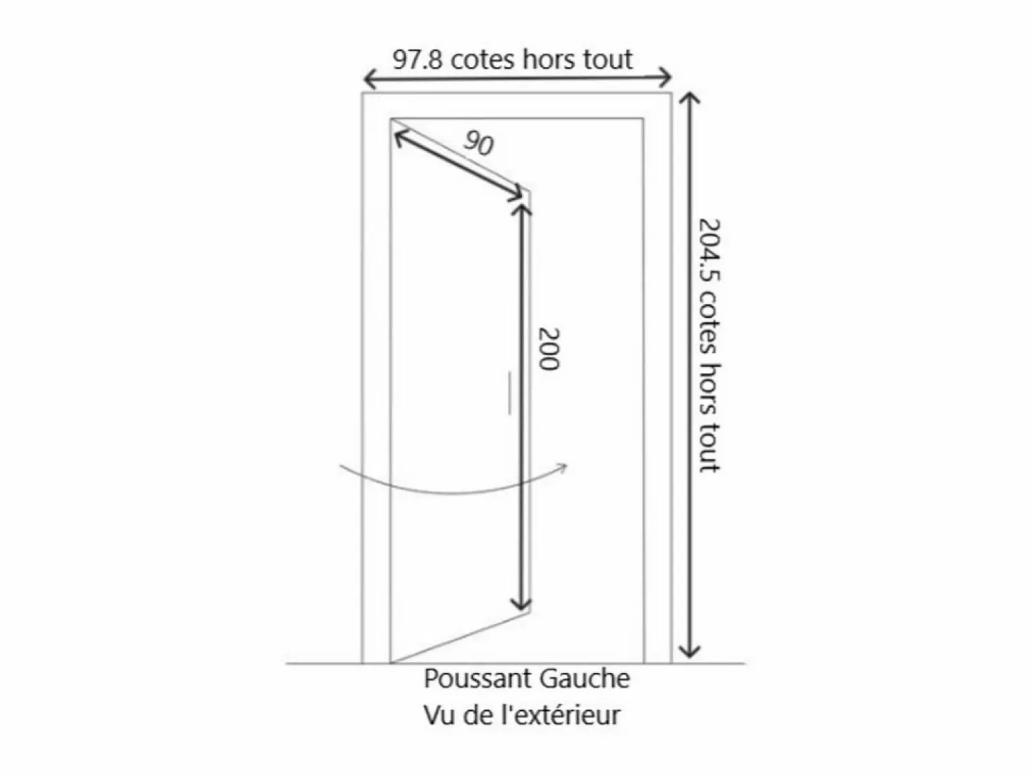 GD Menuiseries Puerta De Servicio Pagos De Madera, Al.200xl.90 p.izq + Tirador Y Cilindro (ref 01245F924) Tabla Dimensiones sin manilla