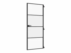 New Puerta interior delgada negra vidrio y aluminio 83x201,5 cm ES668463 Negro