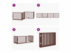 Clearance Clicnbuy Puerta para perros con puerta plegable de 4 paneles marrón 320 cm madera de álamo Marru00f3n