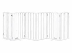 Puerta para perros con puerta plegable de 6 paneles, blanca, 300 cm, madera de álamo Seguridad Para Mascotas
