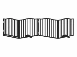 Clearance Puerta para perros con puerta plegable de 4 paneles, color , 320 cm, madera de álamo Seguridad Para Mascotas