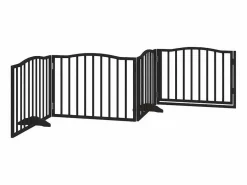 Clearance Puerta para perros con puerta plegable de 4 paneles, color , 320 cm, madera de álamo Seguridad Para Mascotas