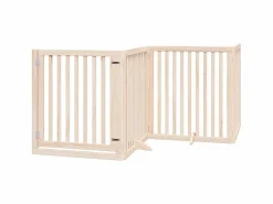 Clearance Clicnbuy Puerta para perros plegable 8 paneles madera de álamo 640 cm Marru00f3n
