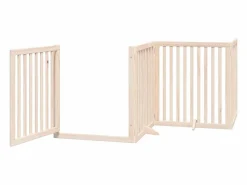 Clearance Clicnbuy Puerta para perros plegable 8 paneles madera de álamo 640 cm Marru00f3n