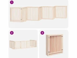 Clearance Clicnbuy Puerta para perros plegable 8 paneles madera de álamo 640 cm Marru00f3n