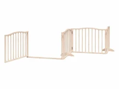 Hot Clicnbuy Puerta para perros plegable 6 paneles madera de álamo 480 cm Marru00f3n