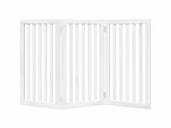 Clearance Clicnbuy Puerta para perros plegable 3 paneles madera álamo blanca 150cm Blanco